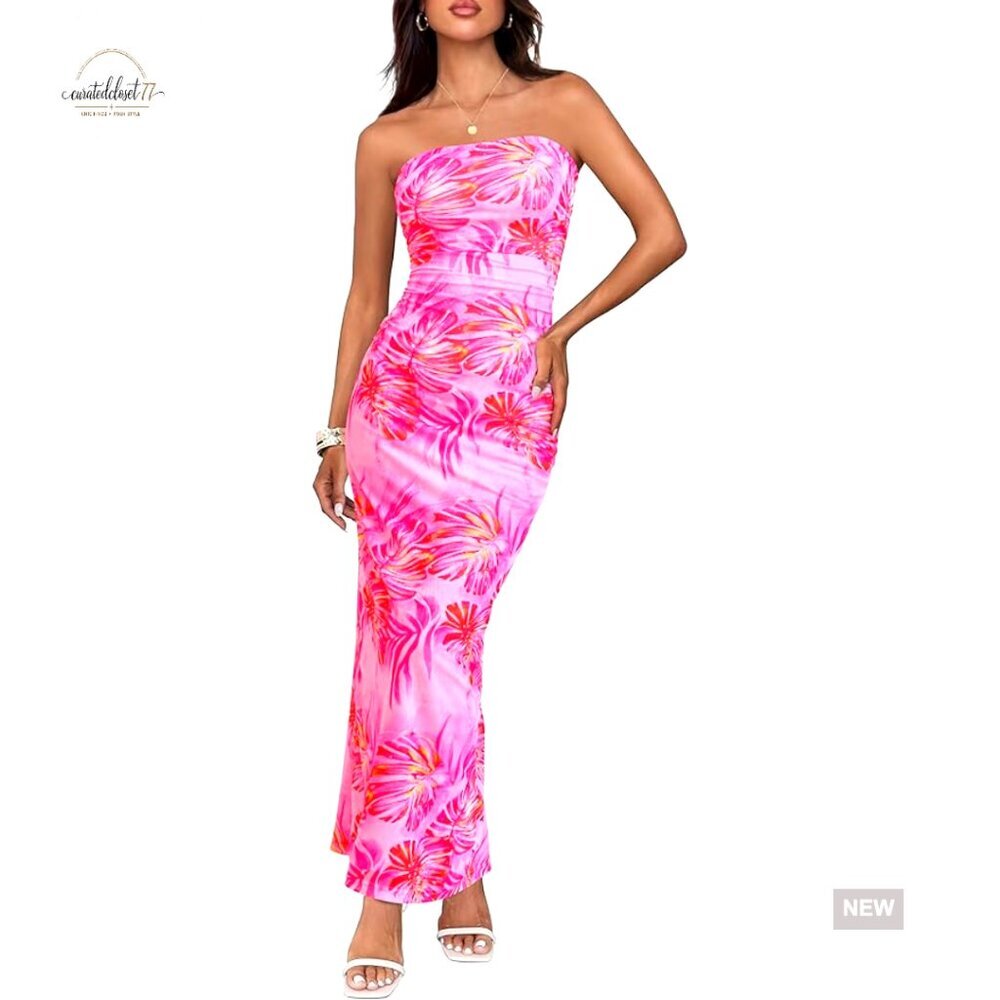 Strapless Maxi Bodycon Dress Formal Wedding Guest Cocktail Mesh
